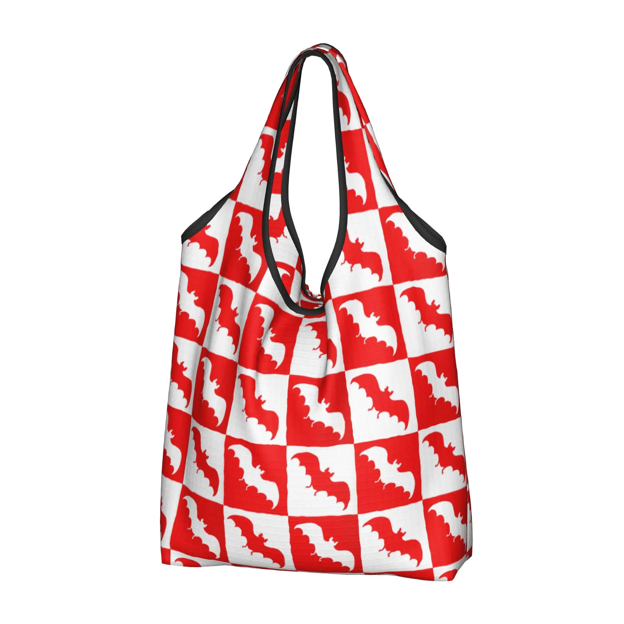 Bats Checkerboard White And Red Groceries Shopping Bag Cute Shopper Tote Shoulder Bags Large Capacity  Cute Animal  Handbag