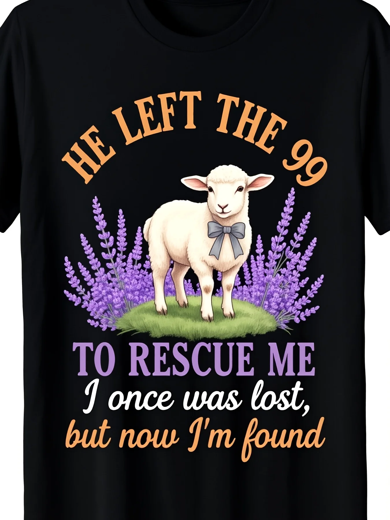 He Left 99 Sheep To Save Me, Lamb Flower, Christian Faith T-shirt, The Same 2026 Summer Short-sleeved Print for Men and Women, Solid Color Round Neck Four-season Regular Version, Adult Retro Casual Short-sleeved T-shirt, Round Neck Print P