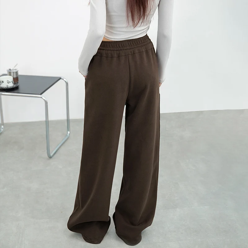 2025 New Drawstring Khaki Sweatpants Women Autumn Winter American Retro Baggy Wide Leg Trousers New Versatile Skateboard Pants