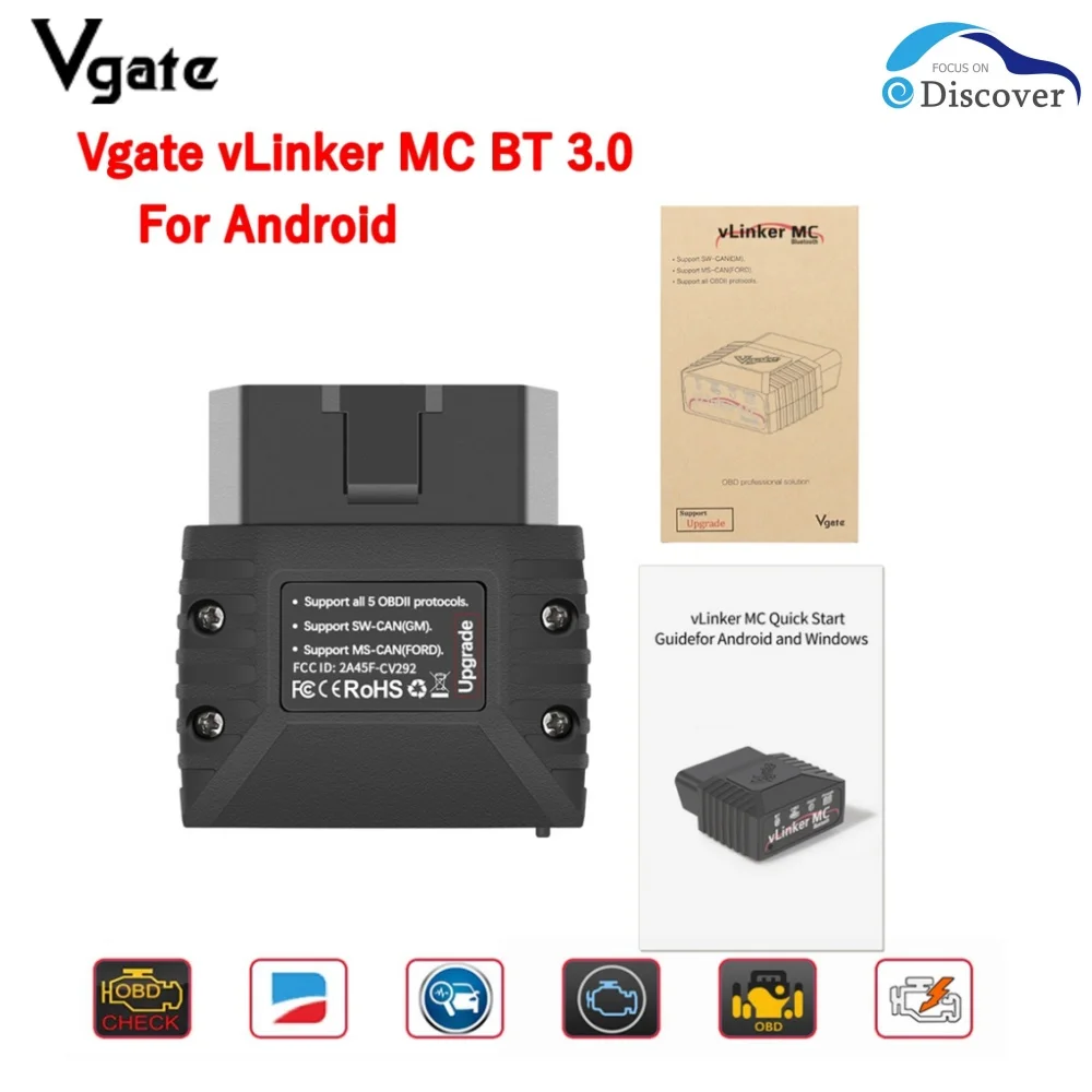 2025 New Vgate VLinker MC+ ELM327 V2.2 BT 4.0 ELM327 OBD 2 OBD2 For Android Scanner Car Diagnostic Auto Tool Vgate ELM327
