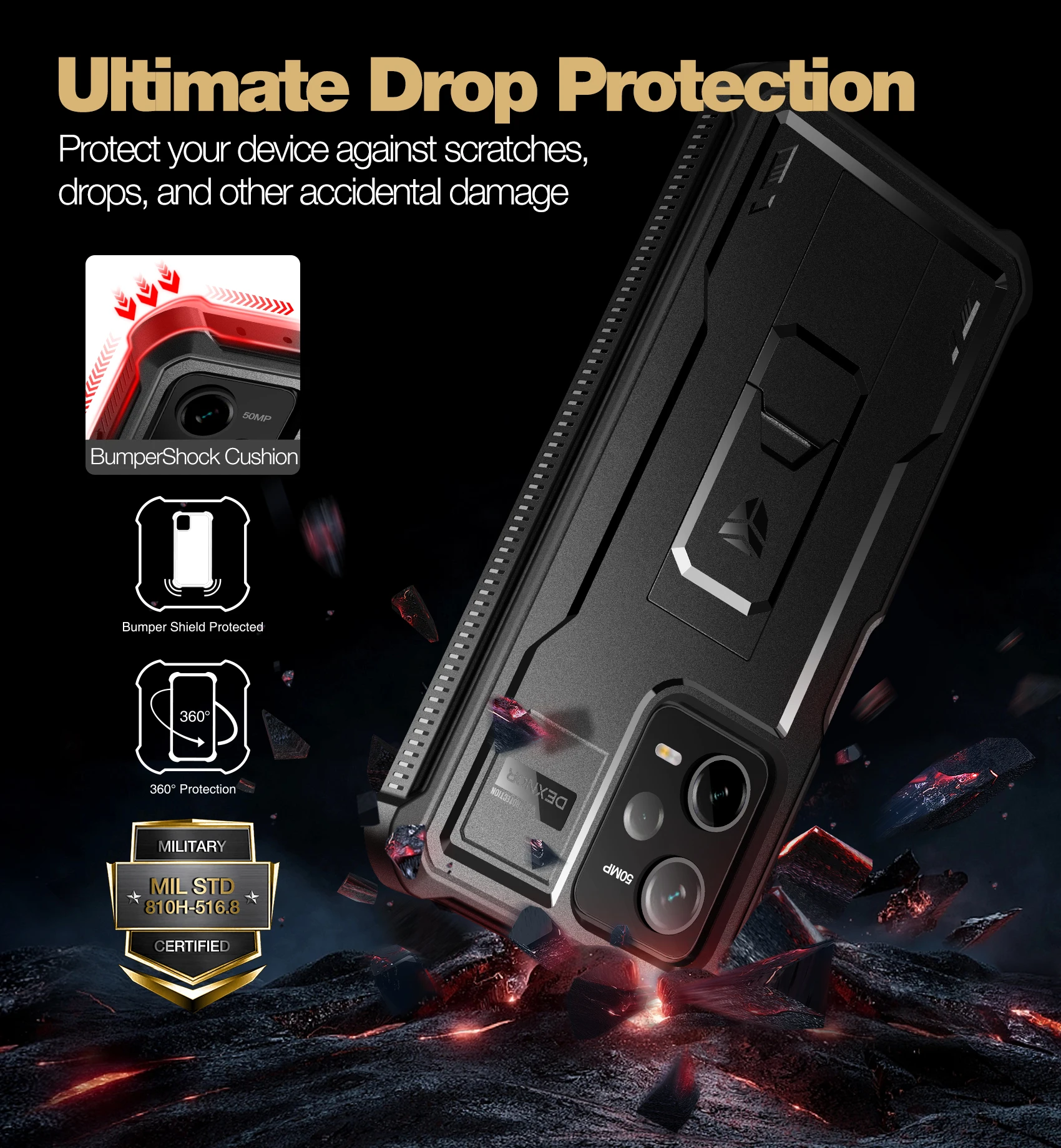 For Redmi Note 12 Pro 5G Case Full Body Bumper Military Grade Armor Shockproof Shell Case Bracket with Built in Screen Protector
