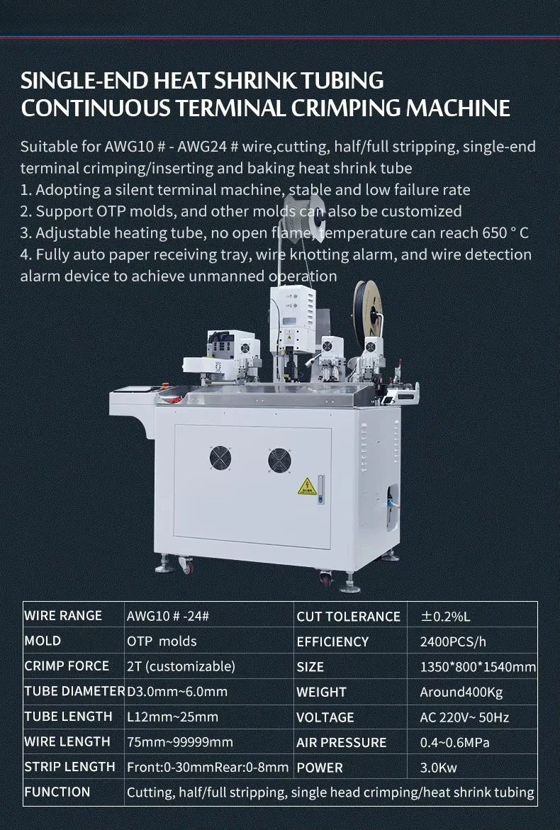 Fully Automatic Single Terminal Crimping & One End Heat Shrink Tube Inserting Machine