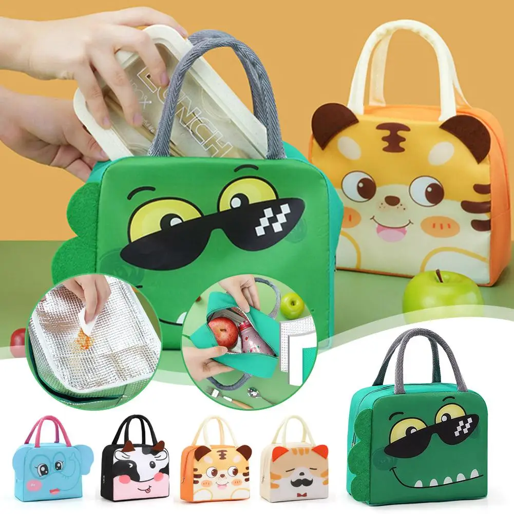 Portable Cartoon Stereoscopic Lunch Bag Thermal Thermal Bag Insulated Lunch Box Bags Lunch Box Accessories Oxford Cloth Tote Bag