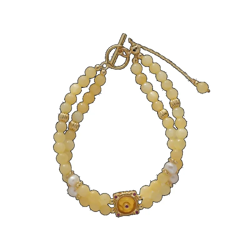 

[Apricot Blossom Soothing Rain] White Yellow Double-layer Beaded Bracelet Gentle New Chinese Retro Niche