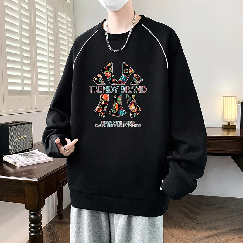 

Men's round Ne Sweatirt Faionable Versatile Base Layer Top Youth Modern Print Versatile Sle Casual Loose Fit Long Sve