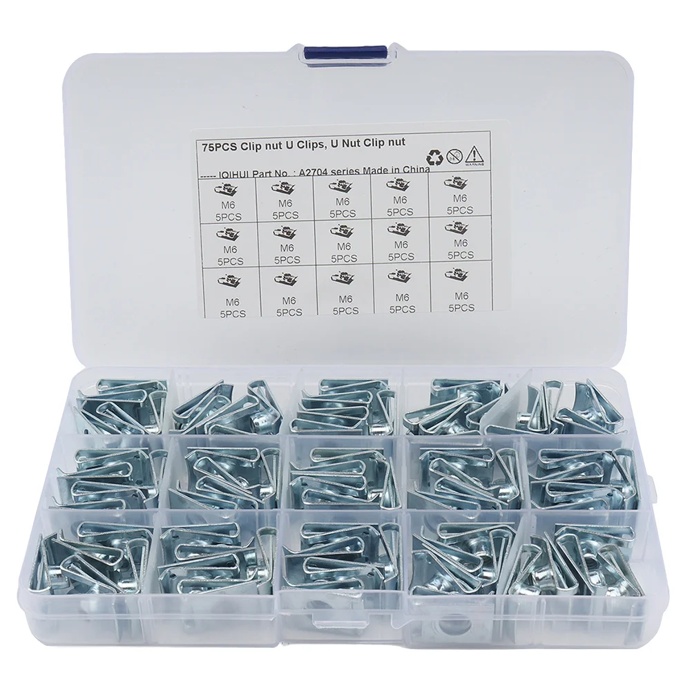 

75Pcs U Nut Fasteners High Strength Spire U Clip for Panel Bumper Fixing Motorcycle Fairing Bodywork Panel Manganese
