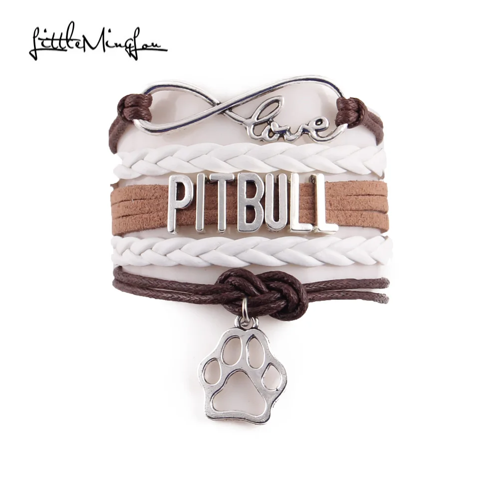 Infinity Love PITBULL Women Bracelet Stacks Dog Paw Charm Leather Wrap Men Bracelets & Bangles For Women Jewelry Accessories