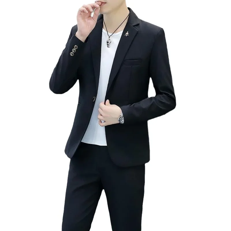 Fall 2024 Men\'s Solid Color Suit  Youth New Fashion Slim Handsome Suit   Two-Piece