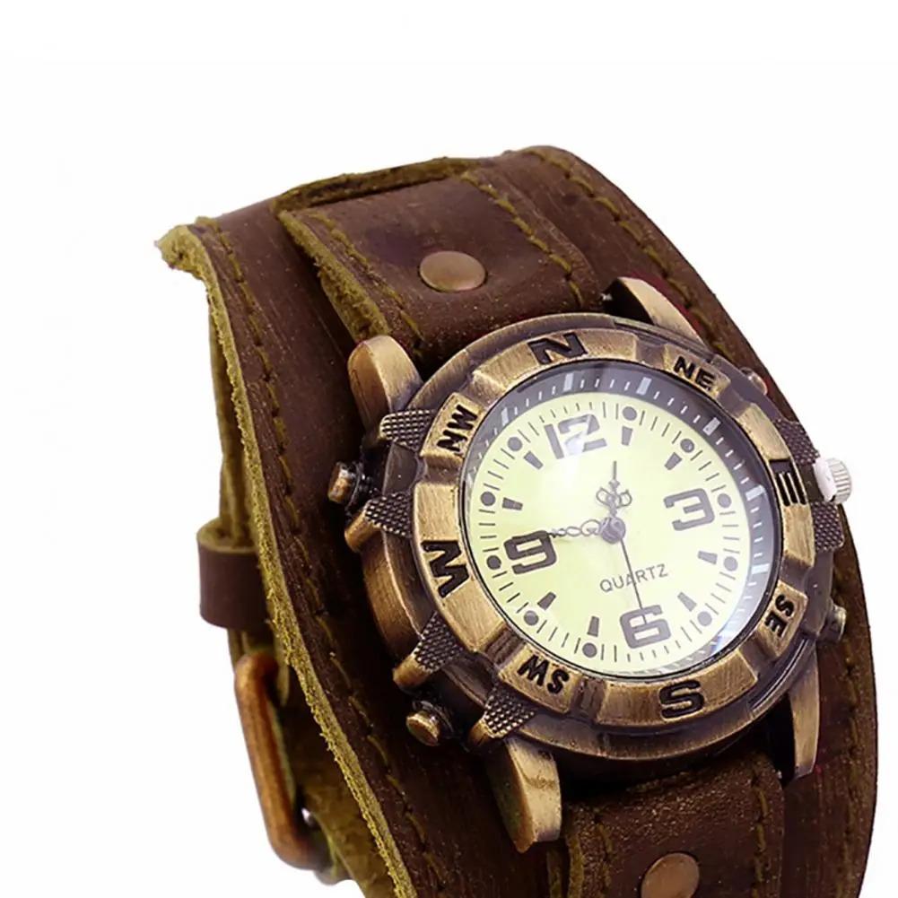 Vintage Punk Women Men Watch Faux Leather Round Dial Quartz Bracelet Wrist Watches Leather Strap Wrist Watch