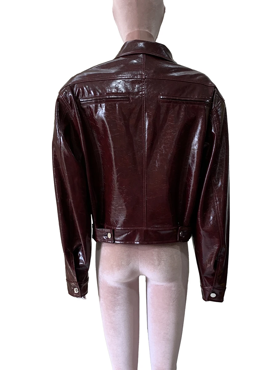 Весенне-осенняя крутая короткая блестящая светоотражающая куртка большого размера из искусственной кожи, женские подплечники, роскошная дизайнерская эмо-европейская одежда