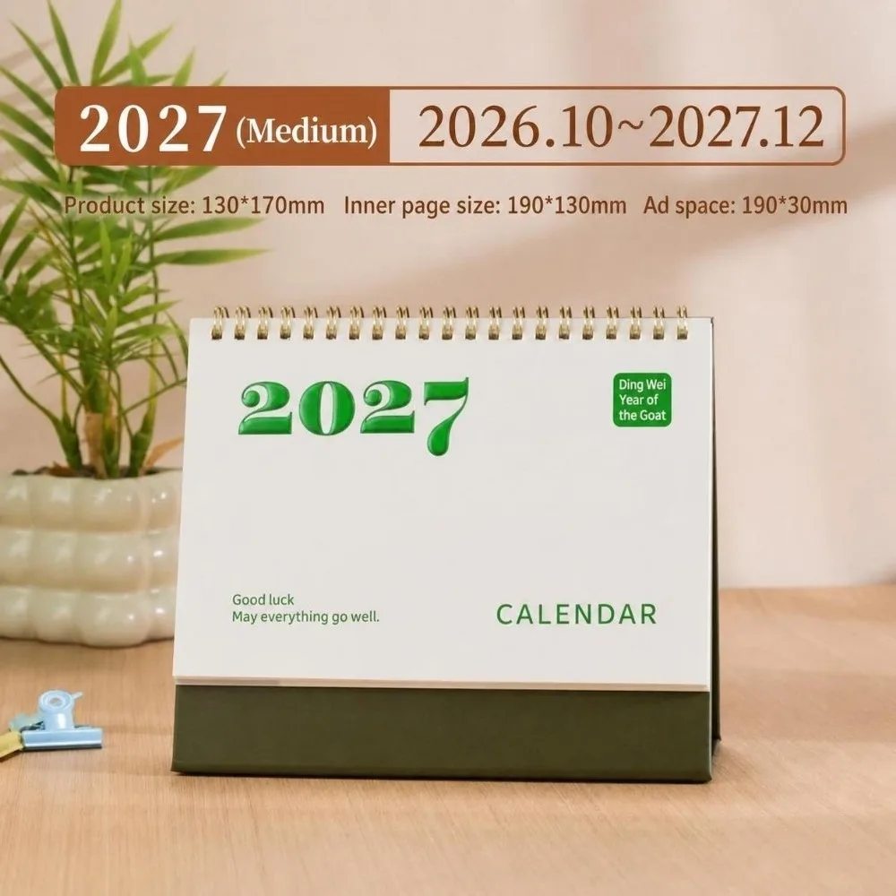 2027 Desk Calendar Paper Double Ring Binding Desktop Calendar Thickened Base Minimalist Self-Discipline Tracker Study Desk