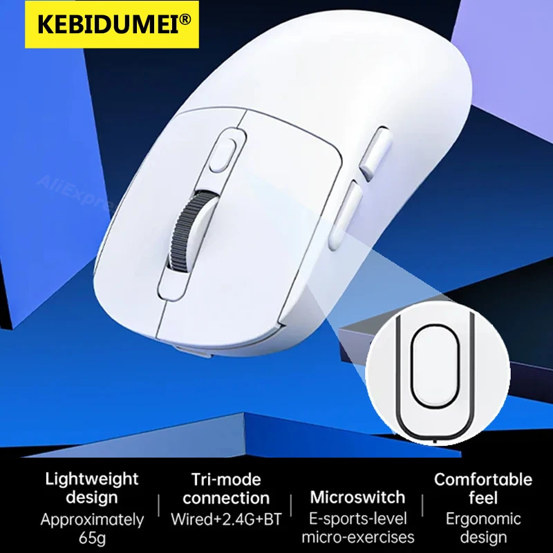 KEBIDUMEI Wired/2.4GHz/BT Wireless Gaming Mouse 8000DPI 6Mute Buttons Rechargeable Mouse Lightweight Design Mice for Office Game