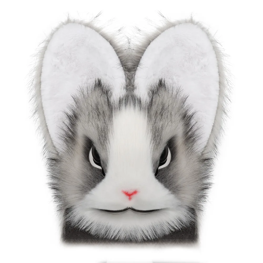 Plush Realistic Furry Animal Rabbit Mask Cosplay Costume Props for Easter Party Halloween Wearable Fursuit Accessories