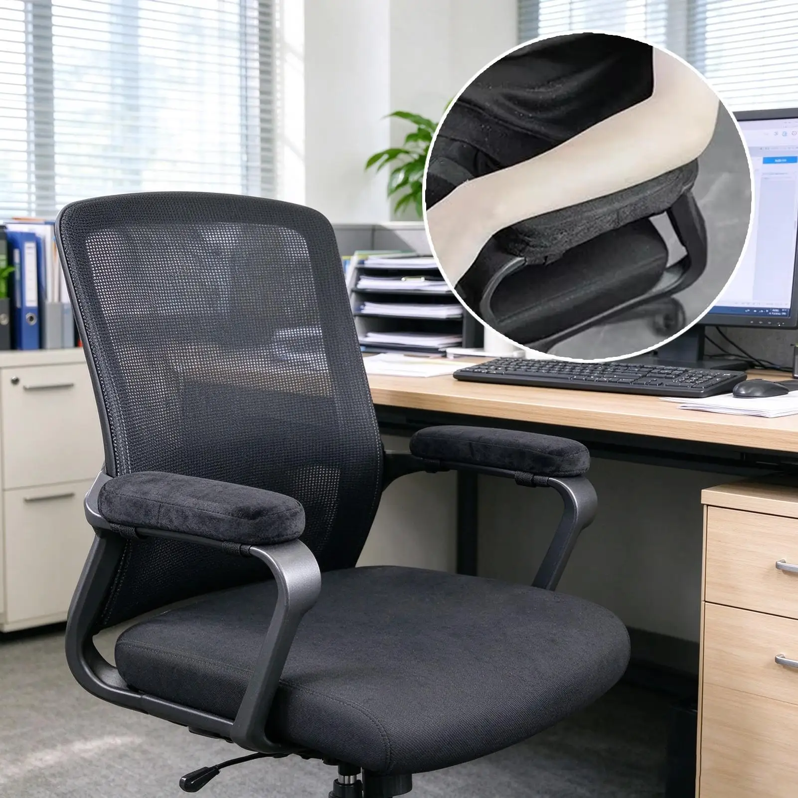 Thicked Chair Armrest Cushions Elbow Pillow with Memory Foam Pads Pressure Relief Office Chair Armrest Gaming Chair