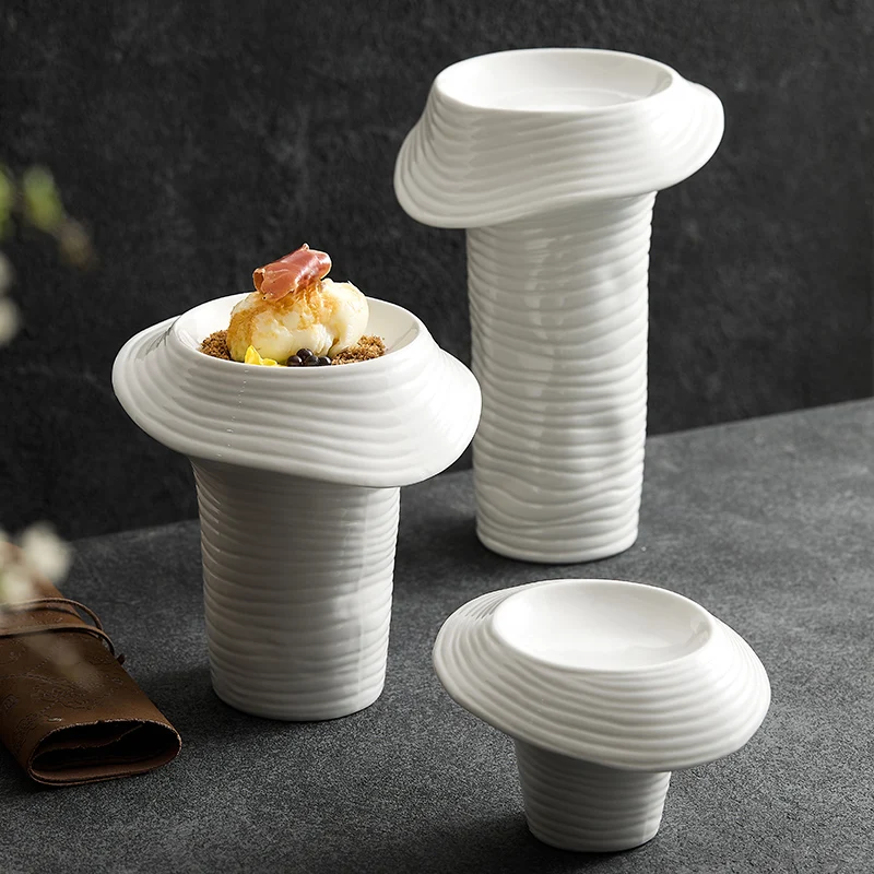 Unique Cylindrical Thread Design, High Legged Plates, Ceramic Plates, Family Dishes, Desserts, Snacks, Restaurant Utensils