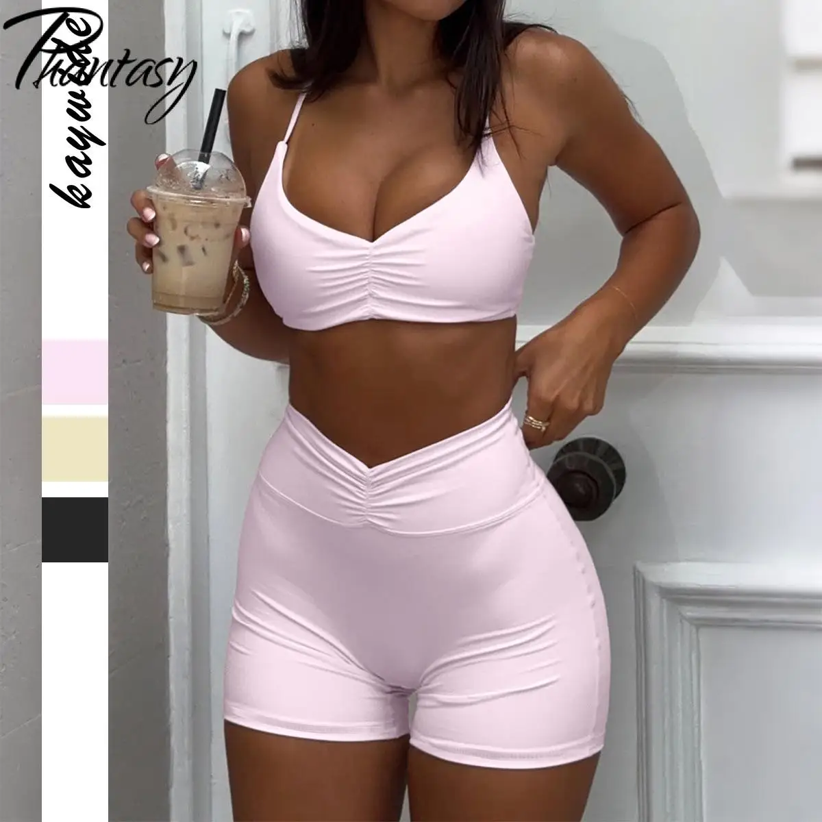 

Phantasy Y2K Sports Style Hanging Neck Strapless Summer Shorts Two-Piece Set Yoga Outfit Gym Pants Sportswear Vestido 2025
