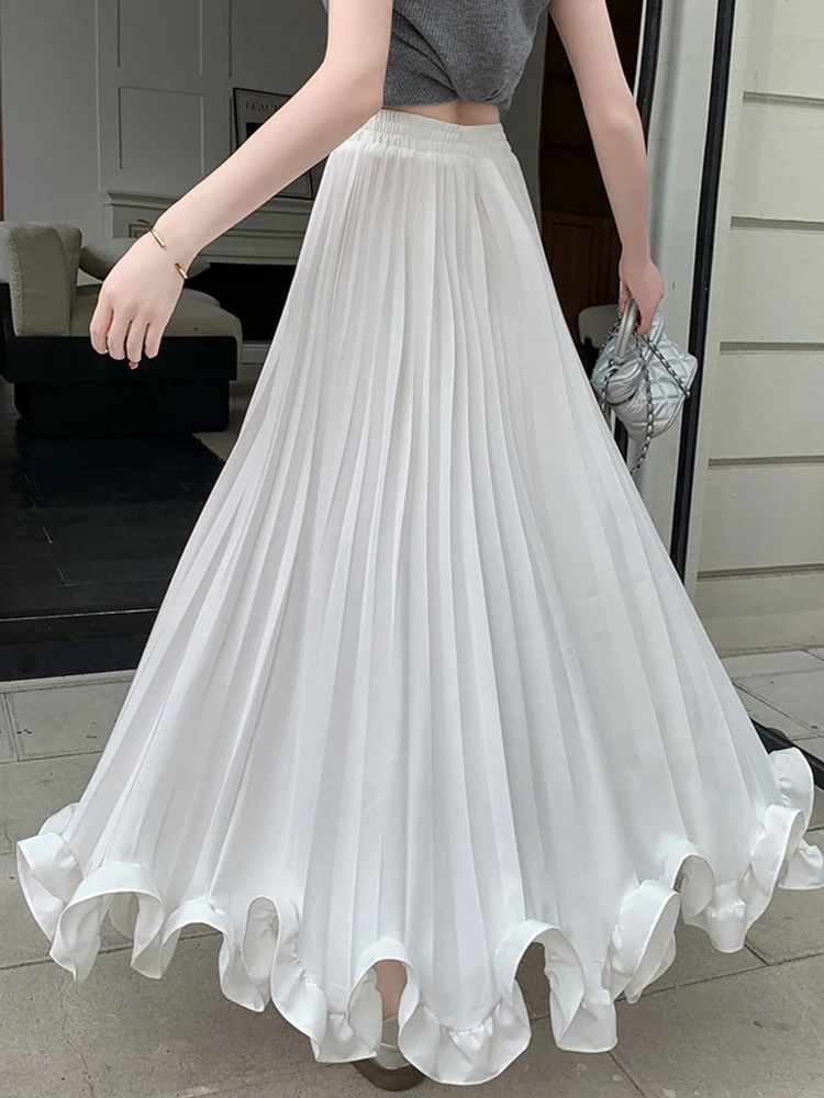 Jmprs Rüschen Chic Weiß Langen Rock Frauen Mode Hohe Taille Design Süße EINE Linie Röcke Elegante Sommer Weibliche Koreanische Lange Röcke
