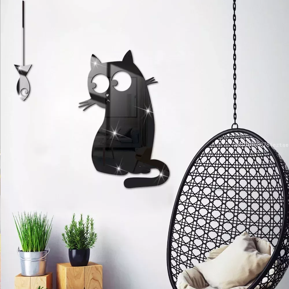 New Funny Cat Acrylic Mirror Wall Stickers For Kids Room Home Decor Acrylic Cat Decals Mural Mirrored Decorative Stickers