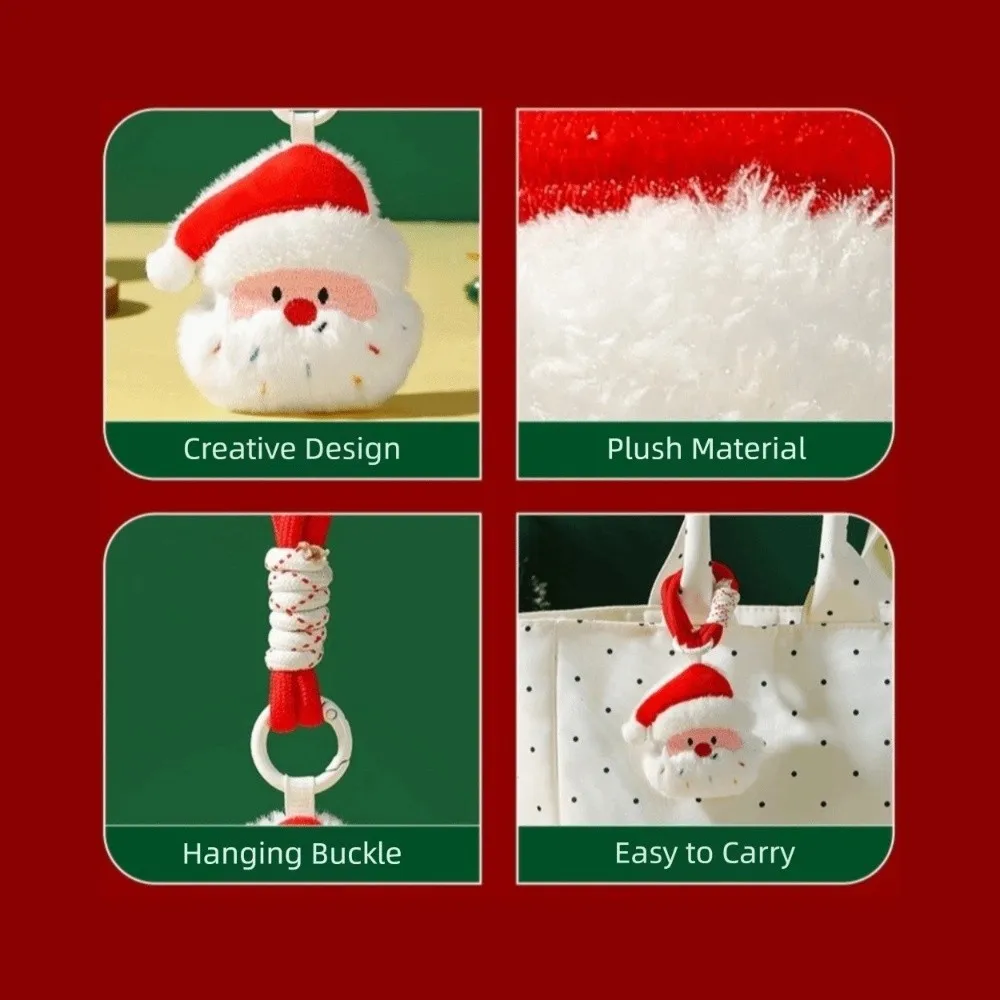 Fluzzy Polyester Christmas Keychain Santa Claus Cartoon Key Pendant Tree Woven Rope Keyring Festival