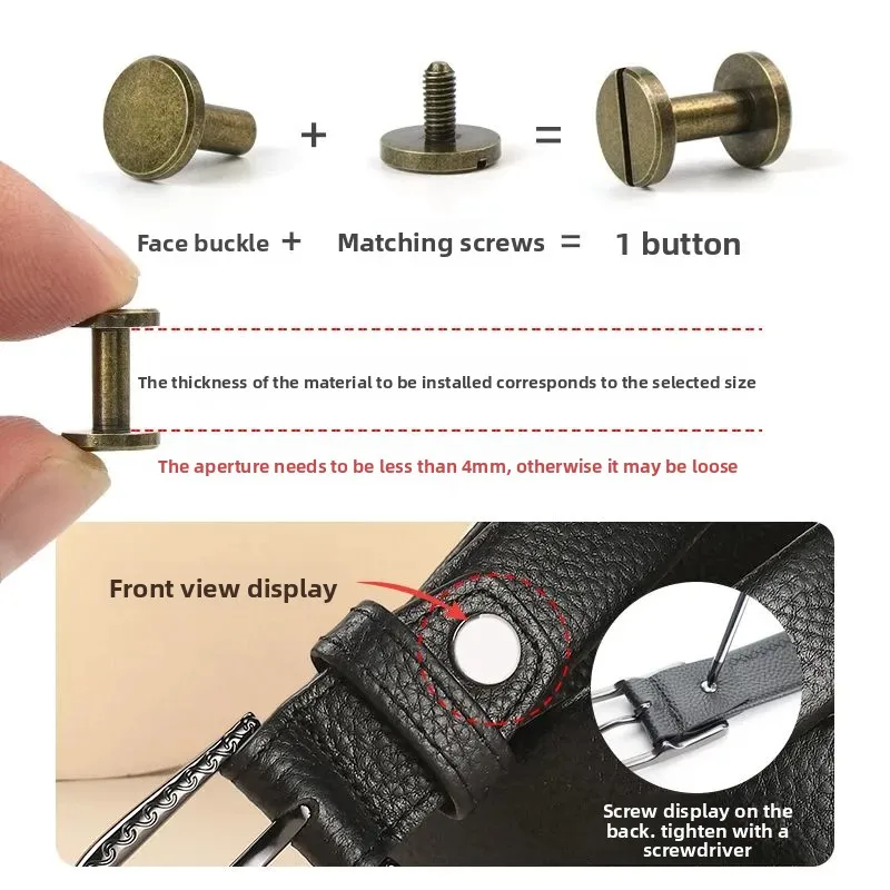 10Sets Flat Belt Screws Nail Rivets Brass Gold Silver Solid Female Rivet Slotted Stud Head Luggage Leather Metal Craft
