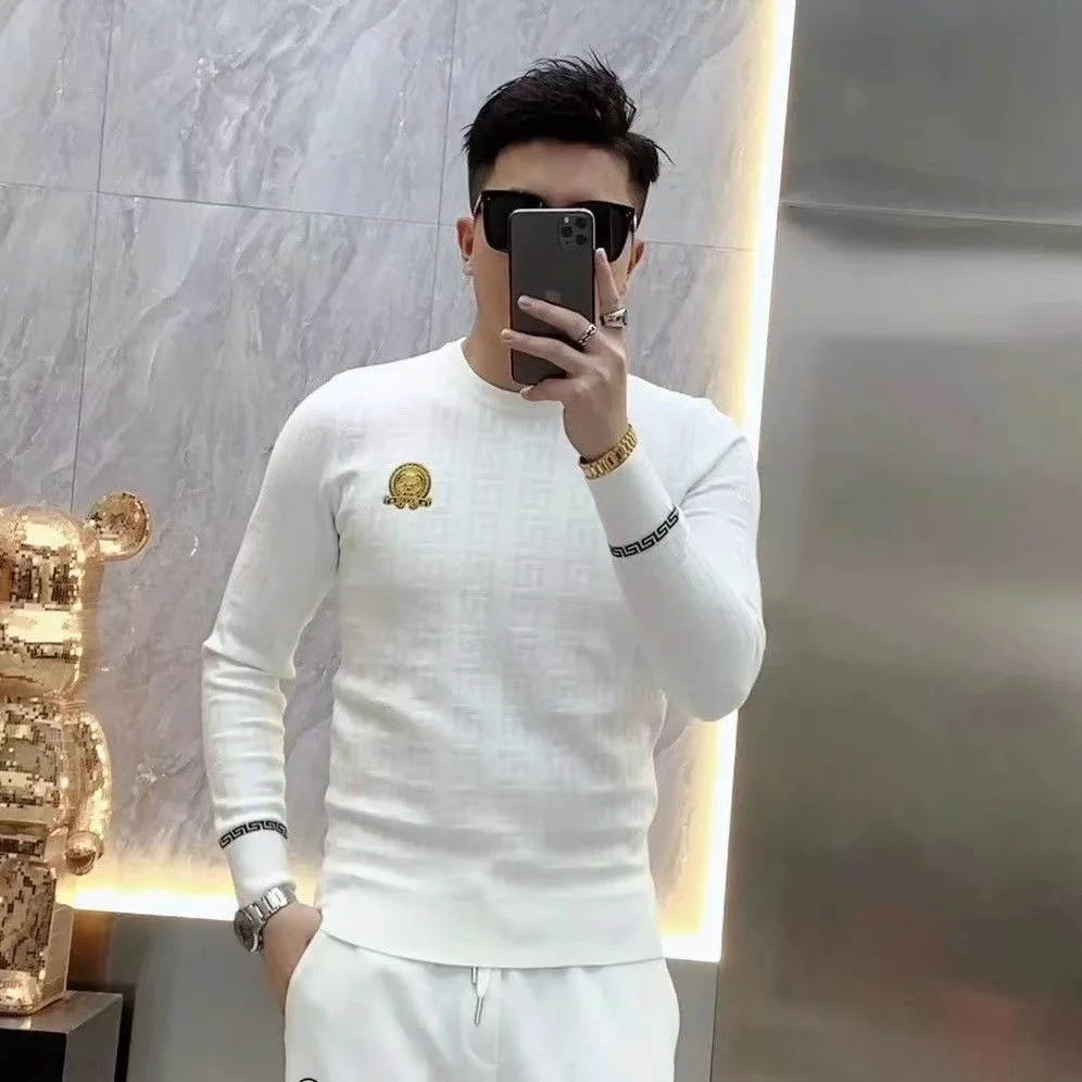 New Men\'s Crew Neck Sweatshirts Solid Color Large Sweatwear Spring Outdoor Jogging Tops Pullover Sweater for Men