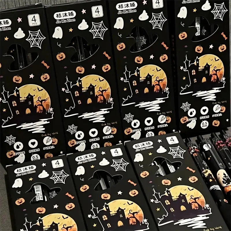 4 Stück Halloween-Gelstifte, 0,5 mm Spitzenstärke, mit Motiven von Geistern, Kürbissen und Hexenhüten – ideal als Belohnung für den Unterricht. – Detail 4