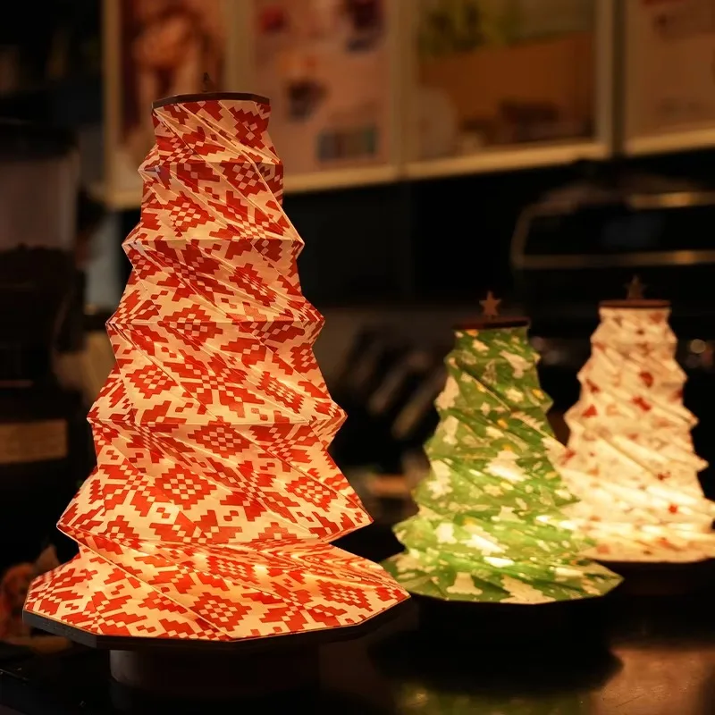 2025 New Trend Folding Special Paper Christmas Tree Light Home Decoration Wooden Night Light Promotional Handicrafts
