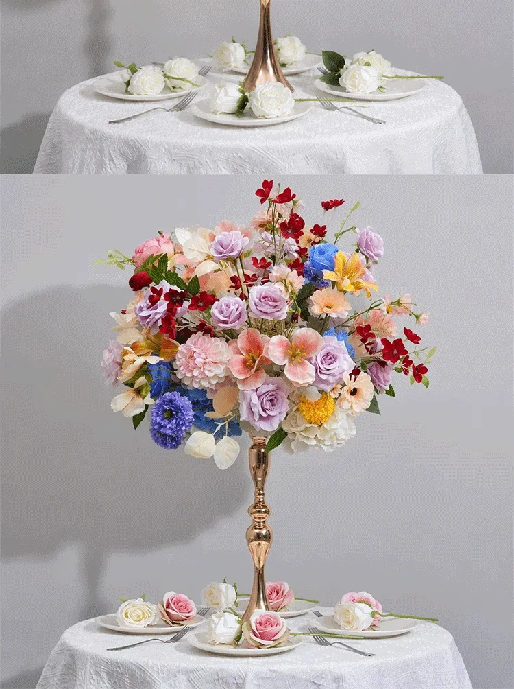 Künstliche rosa Rosenblumenkugel-Arrangement Hochzeitstisch-Mittelstück Luxus-Bankett-Event Heimparty Esstisch-Blumendekoration – Detail 6