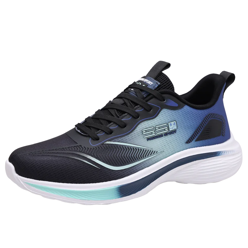 Mens Lightweight Athletic Sneakers Gradient Fly Woven Mesh Breathable Non Slip Cushioned Sole Running Training Sport Shoes