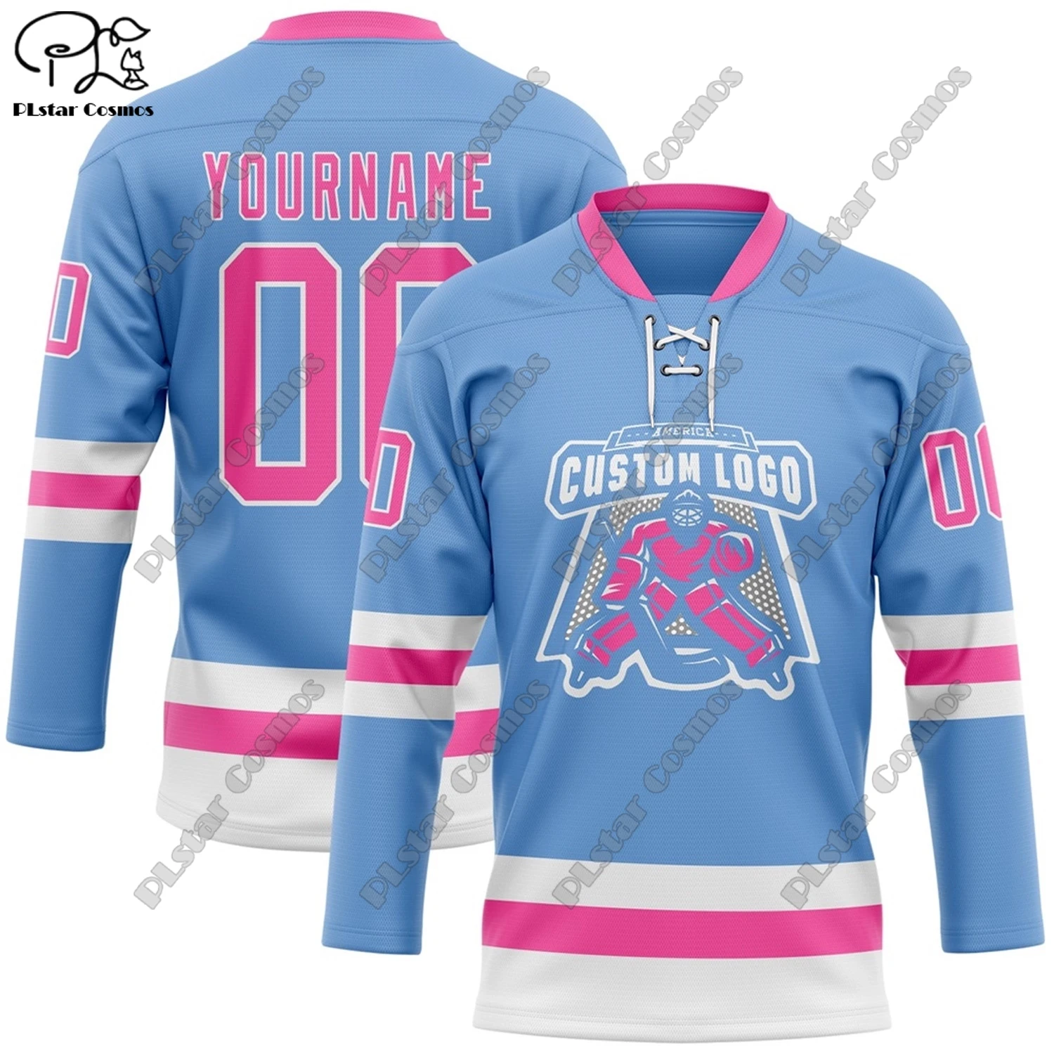 New Lace-Up Hockey Jersey Color Series V-Neck Long Sleeve Personalized 3D Printed Casual Sports Shirt