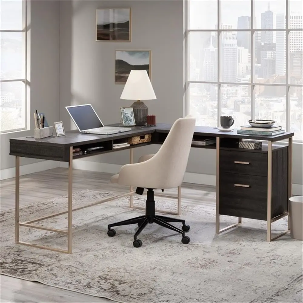 L-Desk Engineered Wood Corner Computer Desk With Storage Home Office 47 Inch, Customized