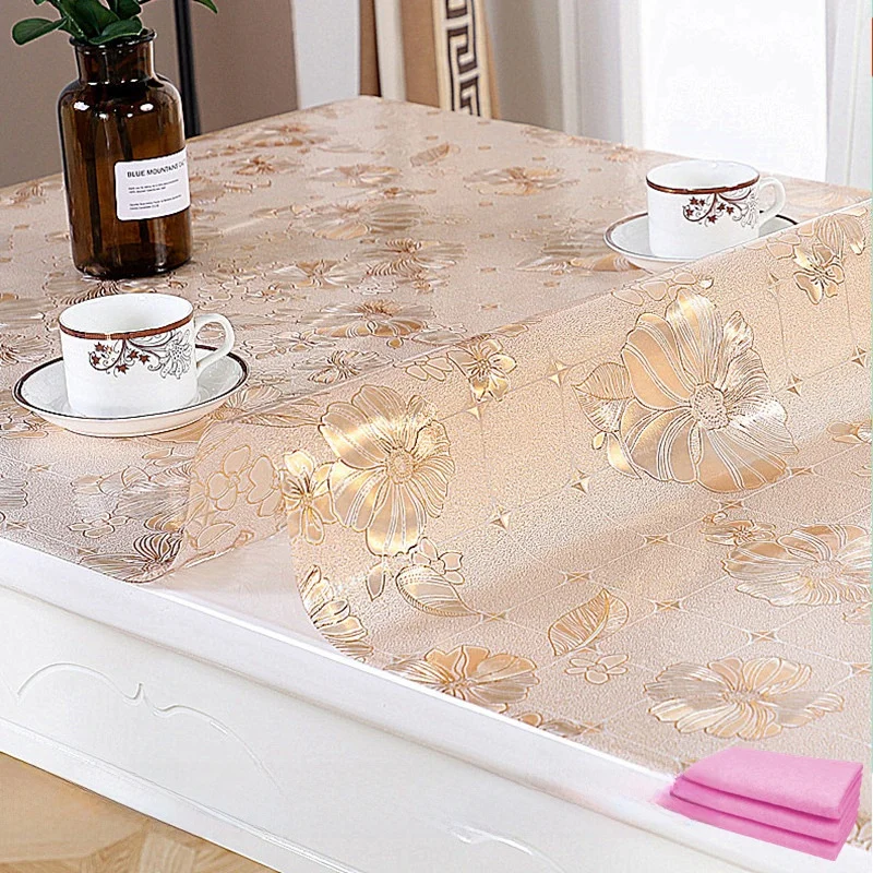 Soft Plastic Glass Transparent PVC Tablecloth Waterproof Heat Resistant Oil Proof No Wash Dining Table Mat Crystal Board
