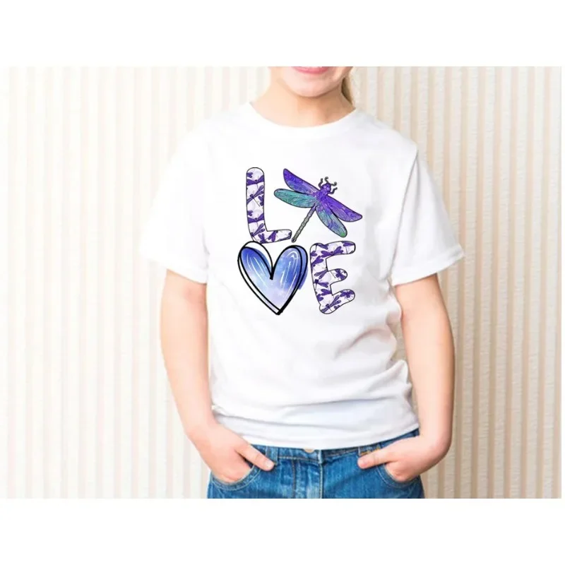 Kids Crew-neck Short-sleeved Clothes Girls Love Alphabet Print Design T-shirts Kids Clothes Tops