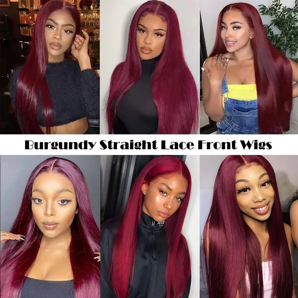 44 46 Inch 99J Burgundy Red Straight Human Hair Wig 13x6 13x4 HD Transparent Lace Front Wig 200% Density Brazilian Cuticle Aligned Remy Hair Pre Plucked Baby Hair Wig Natural Hairline Soft Silky Wigs for Women Daily Party Wear view 5