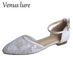 Venus Lure ricamo personalizzato scarpe basse da sposa scarpe da sposa in pizzo da donna con cinturino alla caviglia