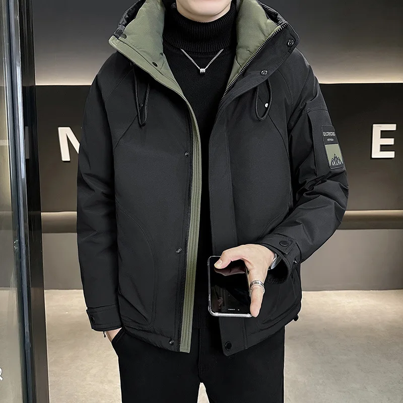 

Winter Thick White Duck Down Jackets Men Trendy Hooded Workwear Outdoor Warm Down Padded Parka Coats Man Puffer Jacket JK-122