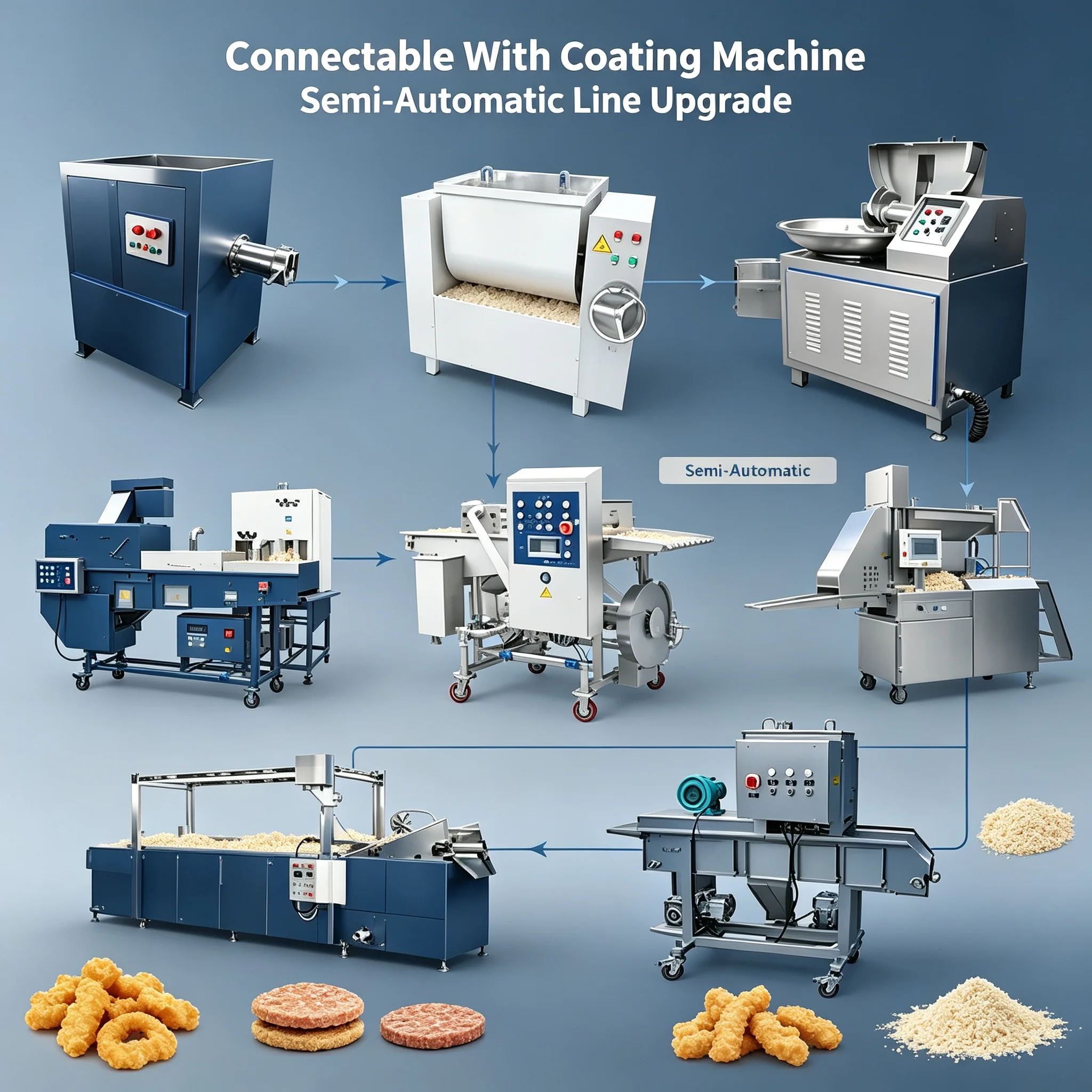 Inter‑connectable Processing Unit for Chicken Nugget & Beef Cutlet Match Battering & Coating Auxiliary Machine