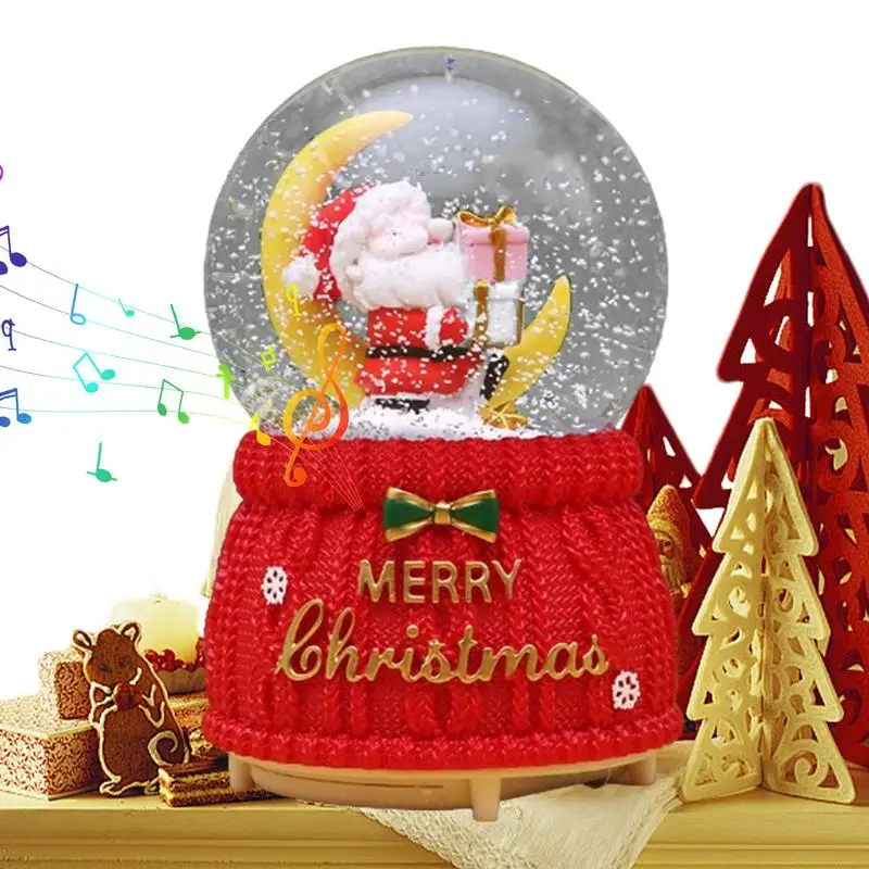 

Christmas Snow Globe Glowing Crystal Light Santa On The Moon Musical Water Balls Merry Christmas Table Ornament Music Box