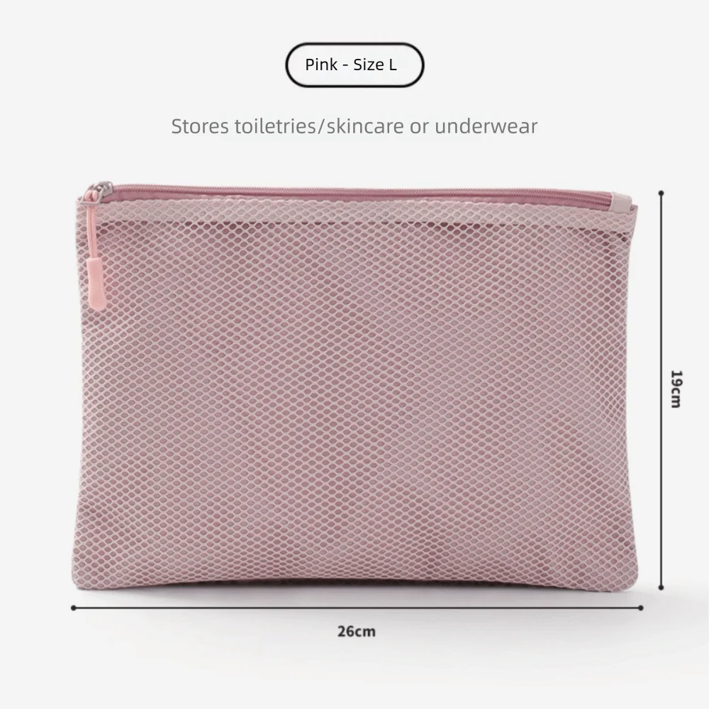 Portable Double Zipper Mesh Organizer Pouch Multi-size Polyester Makeup Bag Dual-Layer Cosmetics Pouch Cables Chargers