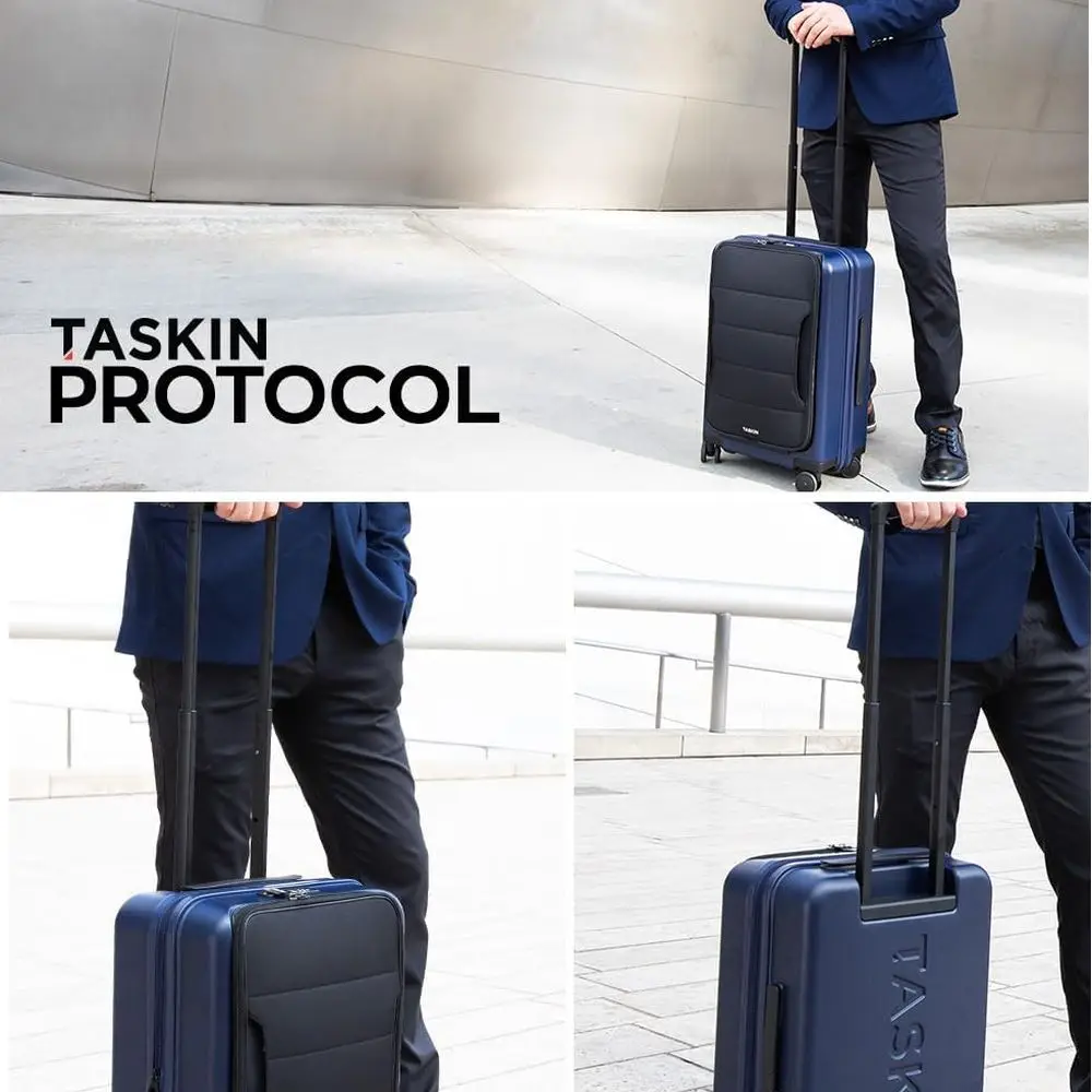 Bagagem de mão híbrida avançada com girador de 4 rodas - 22 polegadas, azul e preto