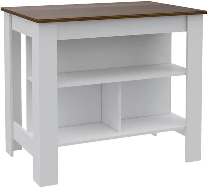 

Furniture Cala Modern Engineered Wood Kitchen Islands with Large Table Top & 3 Storage Shelves, Easy Assembly, in White