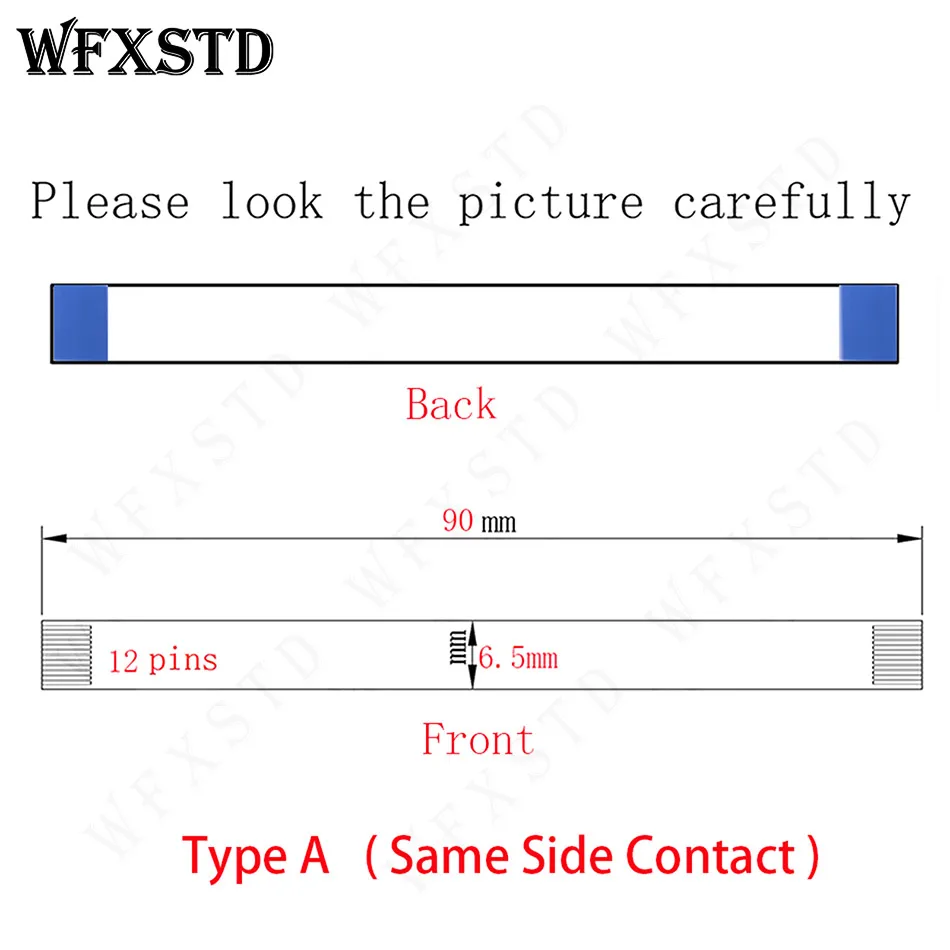 90mm 6.5mm 12Pins Type A New Flex cable AWM 20861 105C 60V VW-1 Same side copper Contact E118077 or E129545 or Other