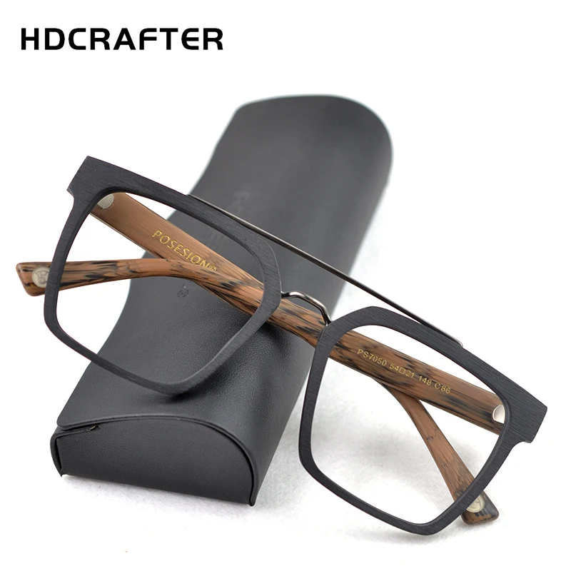 HDCRAFTER kwadratowe okulary mężczyźni kobiety drewniane moda Retro okulary korekcyjne okulary optyczne okulary rama Vintage okulary