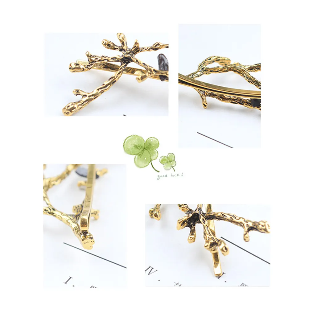 

2Pcs Branch Hair Clip Vintage Antler Design Elegant Lightweight Hairpin for All Day Wear Prom Party Gathering Gift Gold Tone