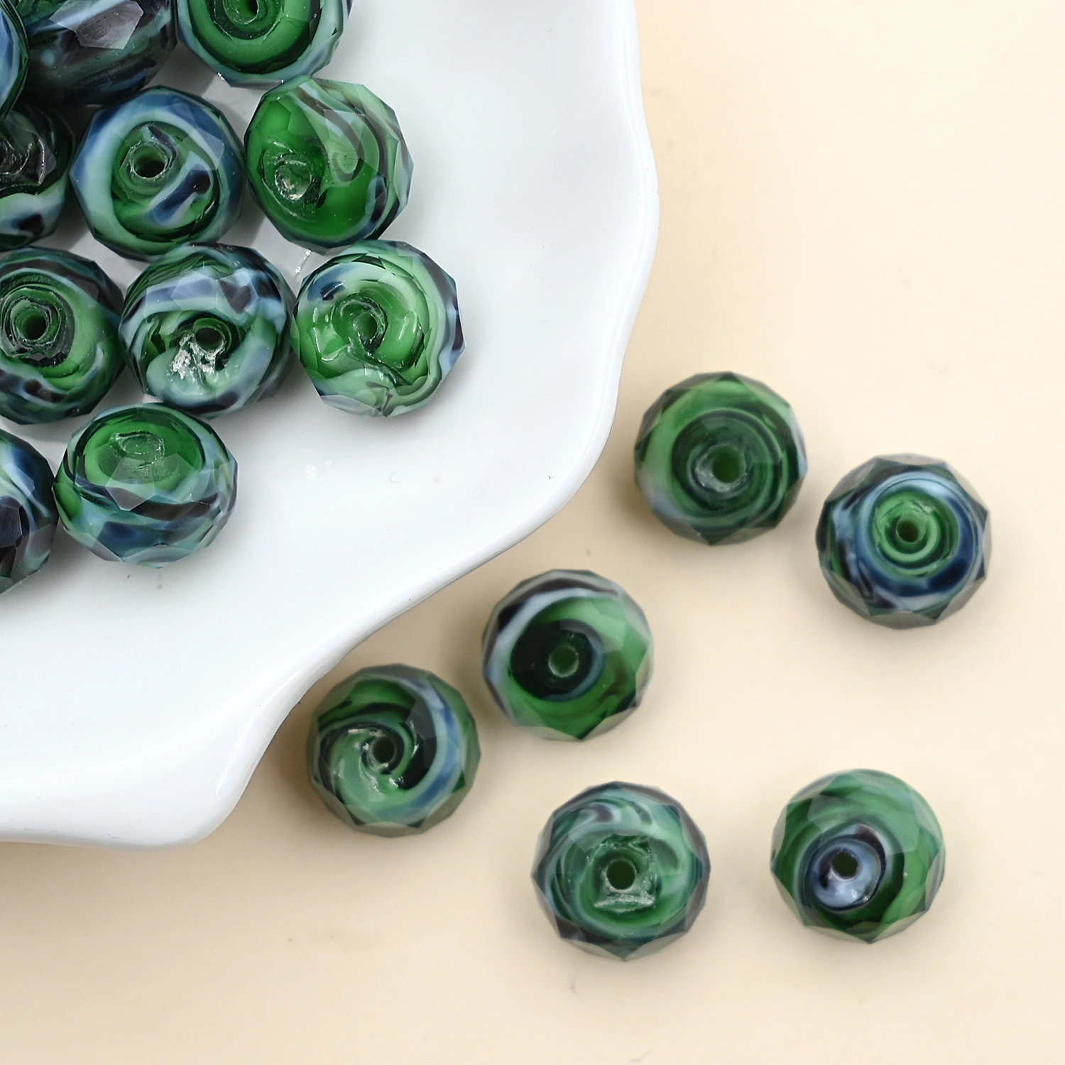 9x12mm Green Stripe Murano Beads Faceted Crystal Glass Lampwork Beads For Jewelry Making Diy Charm Bracelet Necklace Accessories