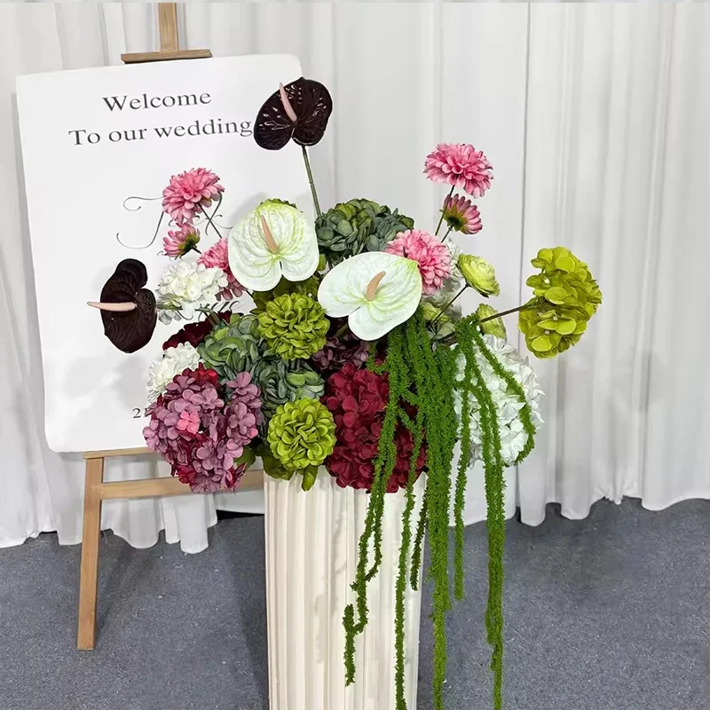 Rosa-grüne künstliche Rosen-, Hortensien- und Anthurien-Blumenarrangements für Hochzeitstischdekoration, Bankett, Event- und Partydekoration 30/70CM ﻿ – Detail 3