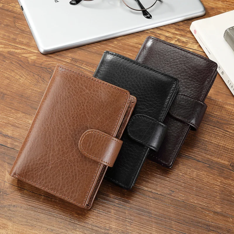 BISON DENIM Real Leather Trifold Wallet For Men RFID Slim Trifold Wallets Credit Card Holder ID Window Coin Pocket Best Men Gift