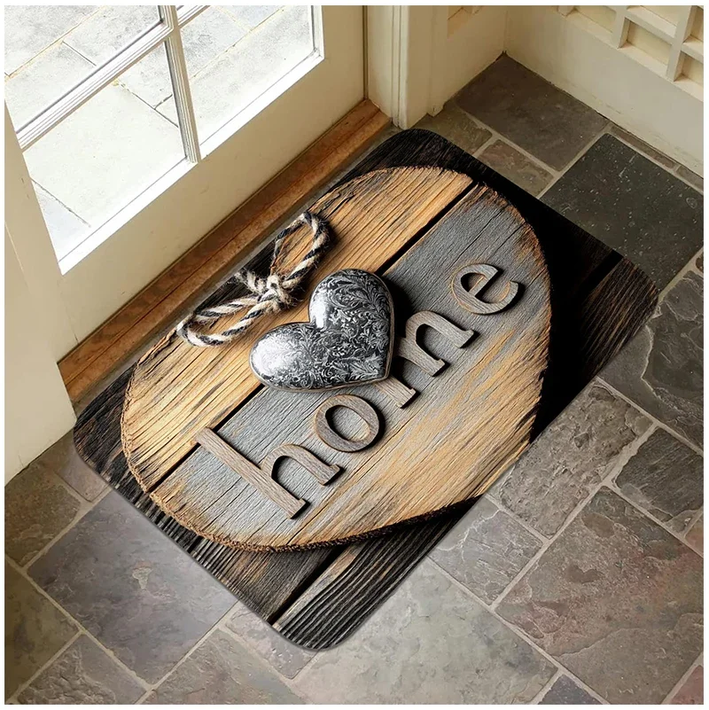 

1 retro wooden sign pattern doormat Halloween decorative mat indoor and outdoor anti-slip universal mat