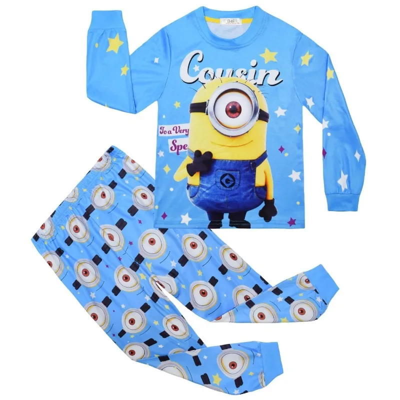 Despicable Me Minions Cartoon Cute Children Long Sleeve T-Shirt Pants Suit Kawaii Boy Warm Pajamas Home Clothes Gift Wholesale