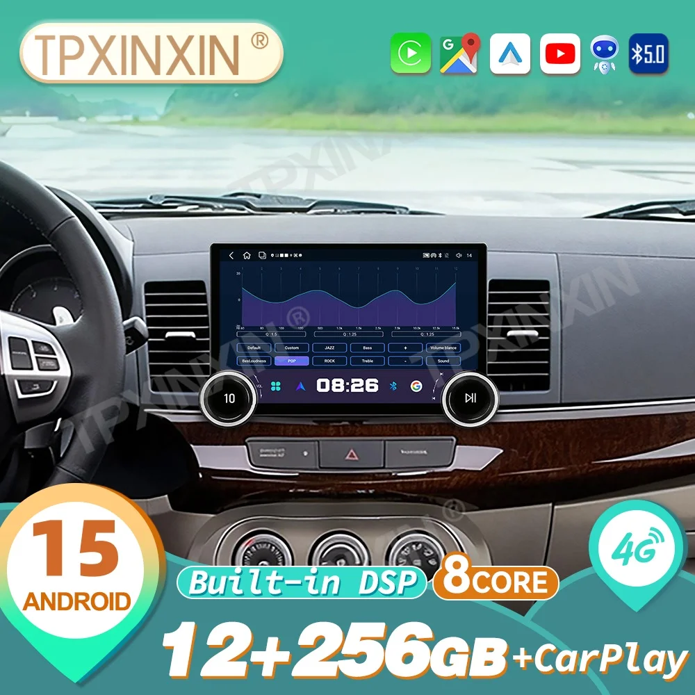 For Mitsubishi Lancer 2007~2012 Android Auto Carplay Car Radio Multimedia Player GPS Navi Head Unit 4G WiFi DSP AHD SWC TPMSUnit